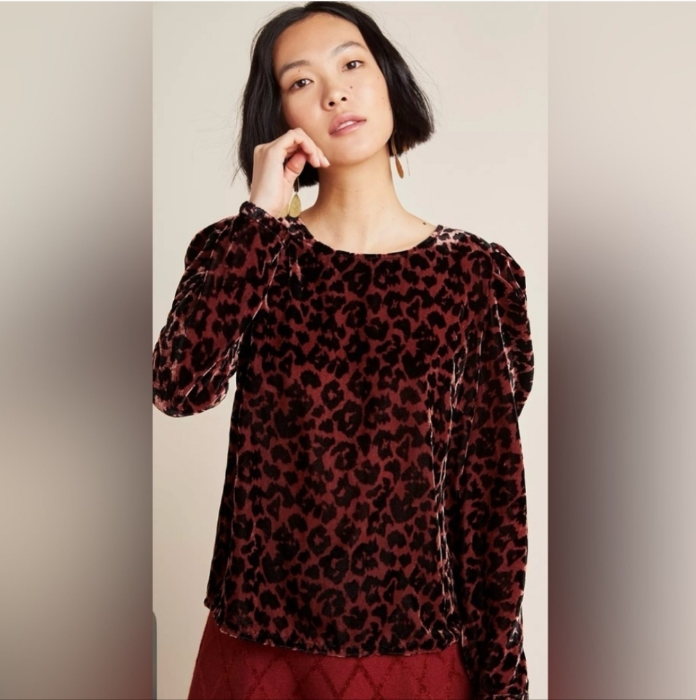 Anthropologie Dolan Velvet‎ Blouse Leopard Print